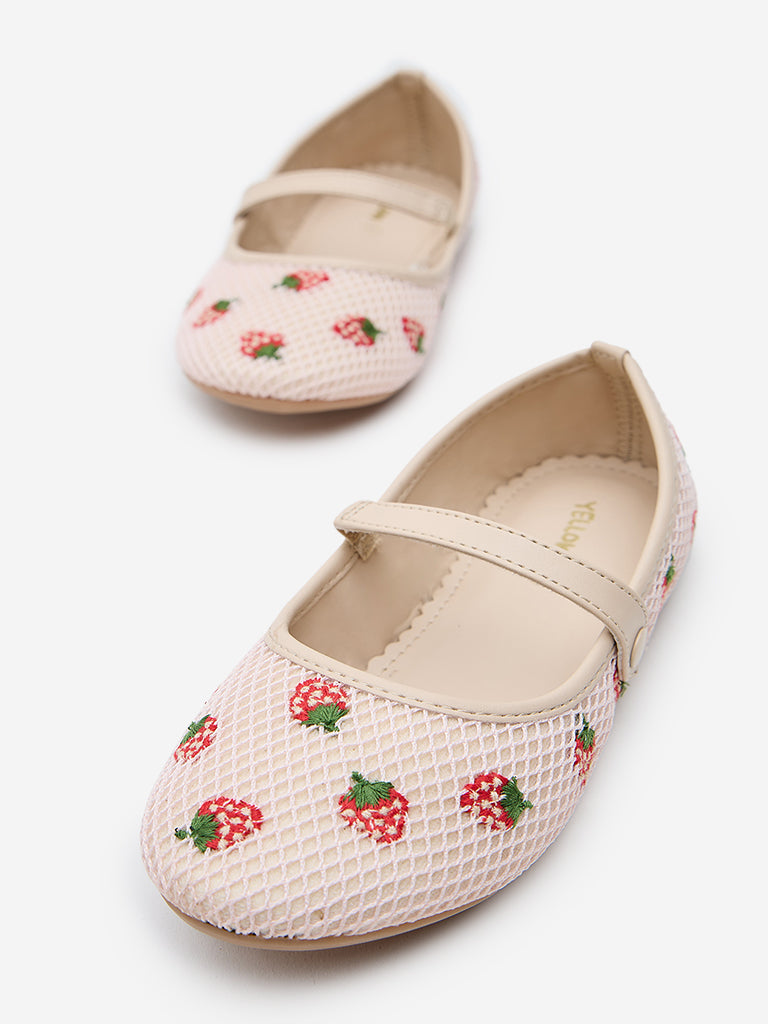 Yellow Pink Strawberry Embroidered Mary Jane Shoes - Image 3