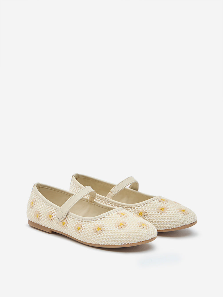 Yellow Off-White Floral Embroidered Ballerina - Image 2
