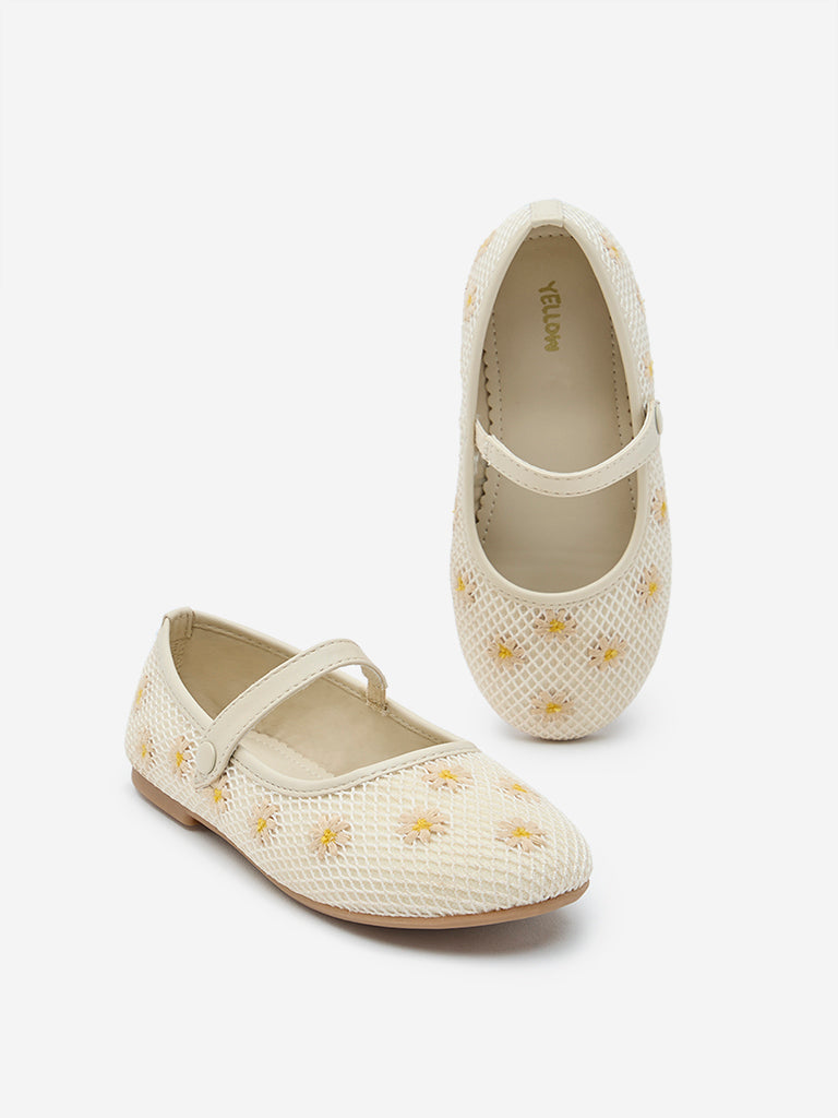 Yellow Off-White Floral Embroidered Ballerina - Image 3