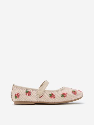 Yellow Pink Strawberry Embroidered Ballerina