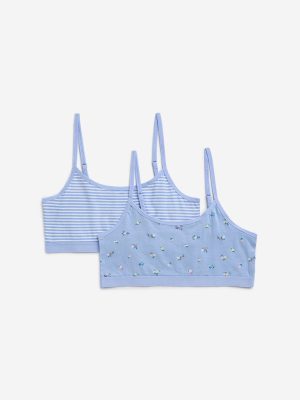 Y&F Kids Blue Printed Cotton Crop Tops - Pack of 2