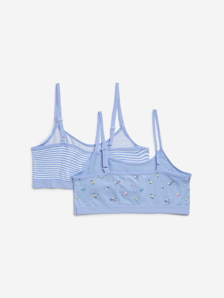 Y&F Kids Blue Printed Cotton Crop Tops - Pack of 2 - Image 2