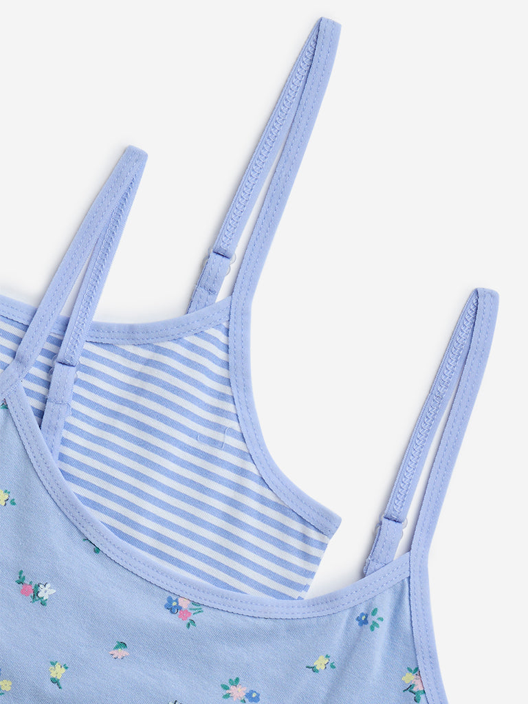 Y&F Kids Blue Printed Cotton Crop Tops - Pack of 2 - Image 3