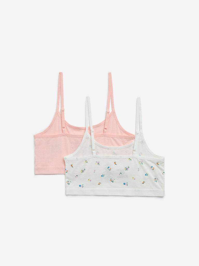 Y&F Kids Off-White Floral Printed Cotton Crop Tops - Pack of 2 - Image 2