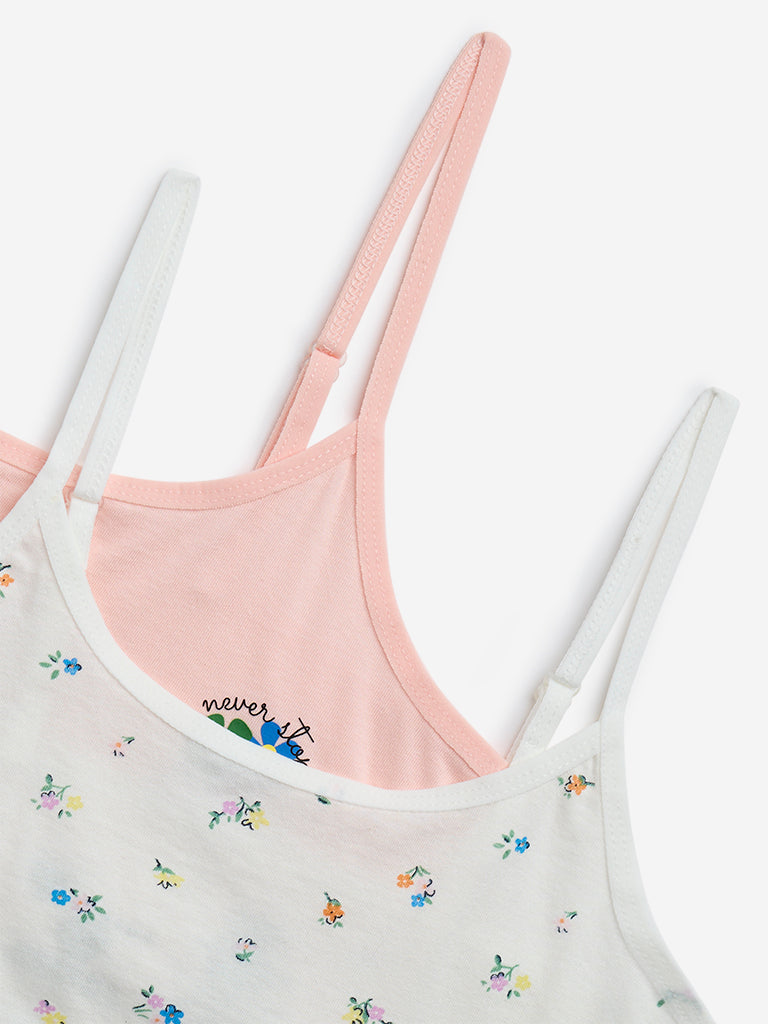 Y&F Kids Off-White Floral Printed Cotton Crop Tops - Pack of 2 - Image 3