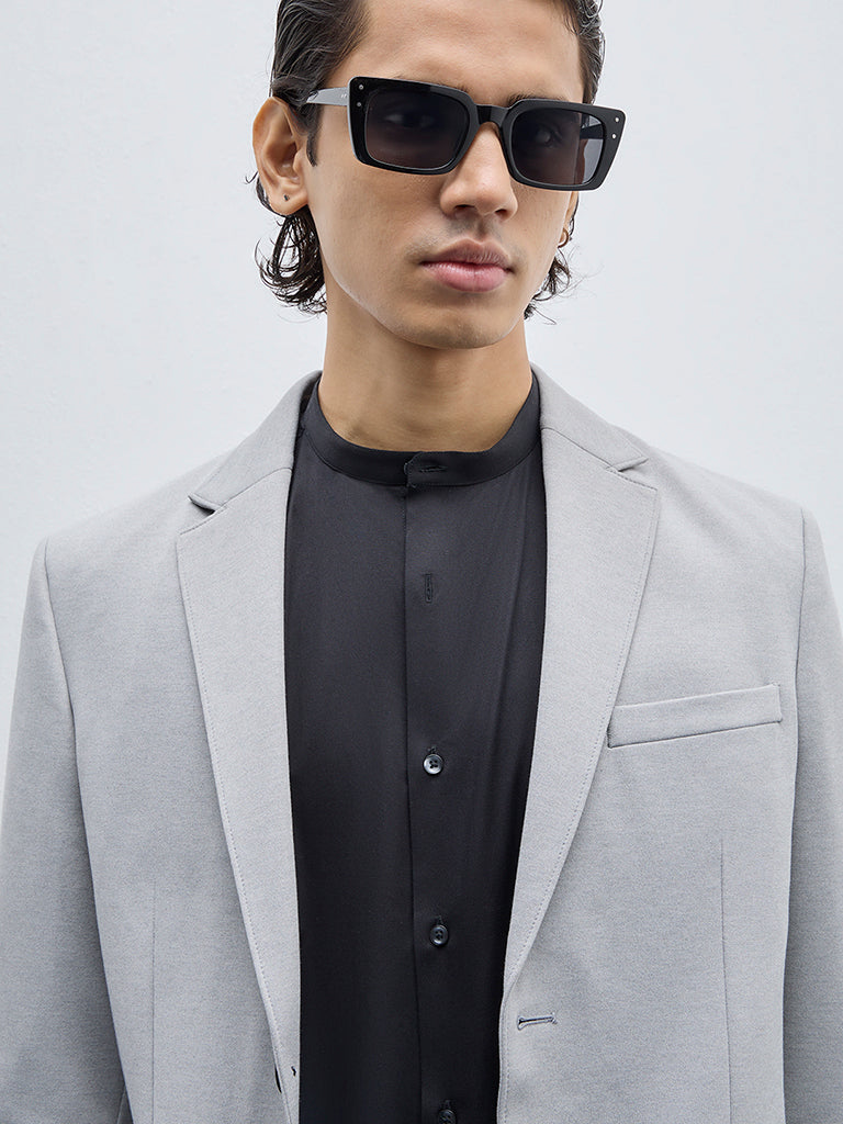 WES Formals Grey Solid Single-Breasted Slim-Fit Blazer - Image 2