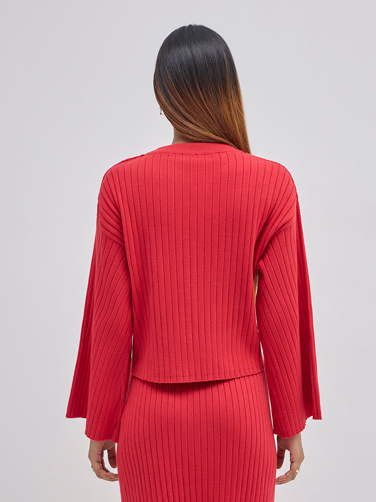 LOV Red Ribbed-Textured Sweater - Image 4