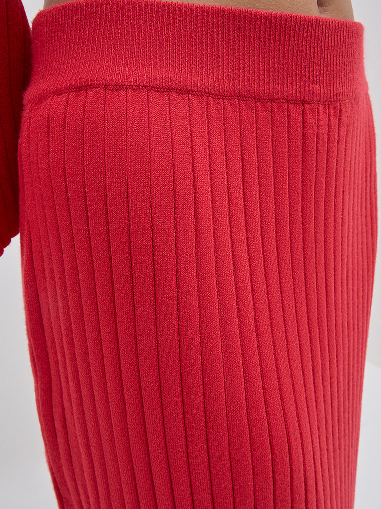 LOV Red Ribbed Textured High-Rise Skirt - Image 2
