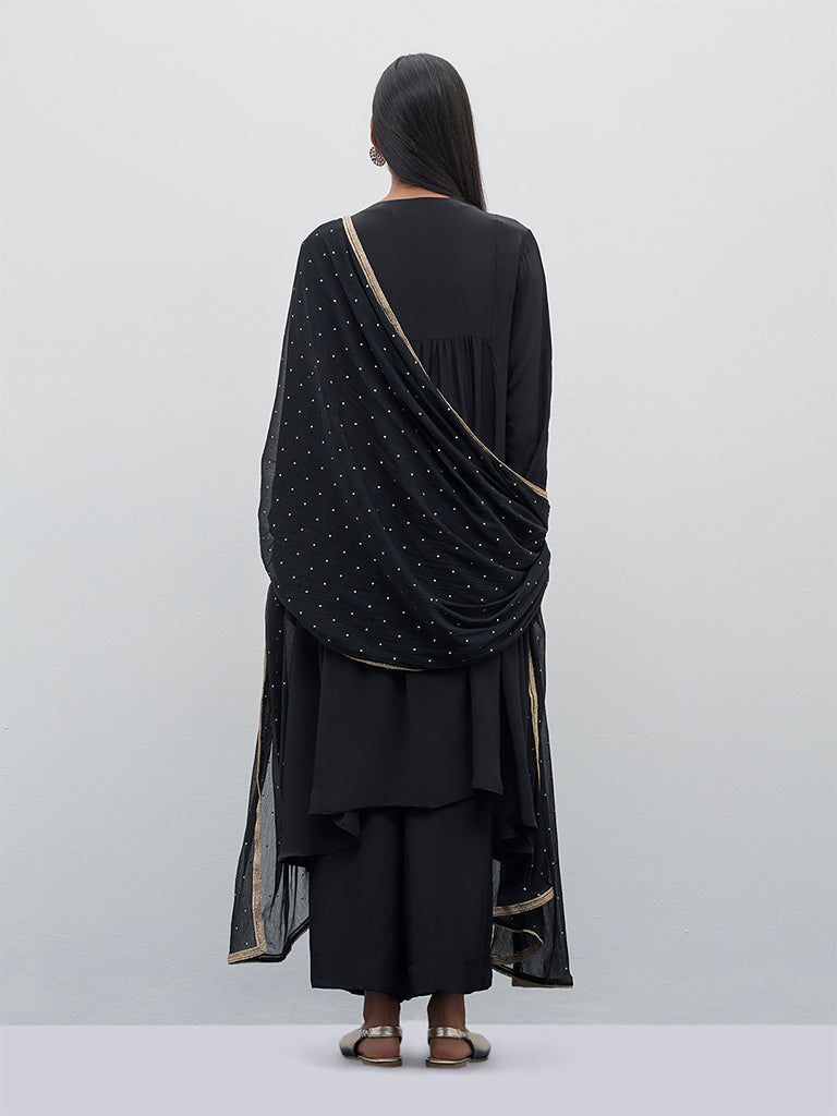 Vark Black Fit and Flare Kurta. Pants and Dupatta Set - Image 5