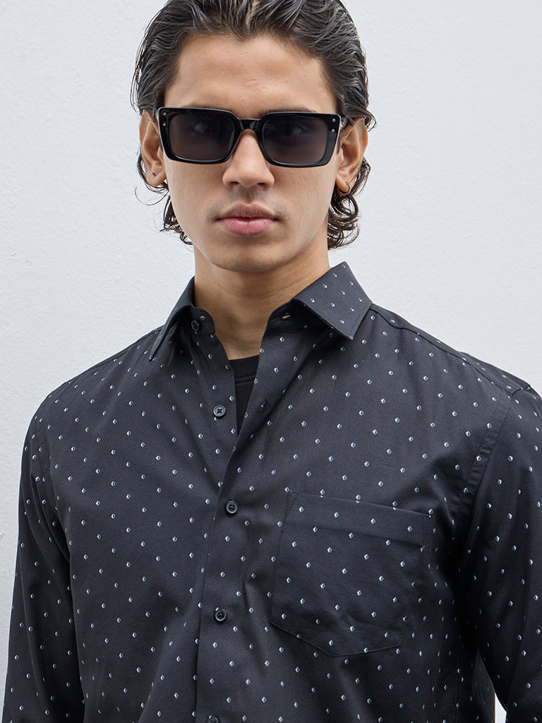 WES Formals Black Printed Slim-Fit Shirt - Image 2