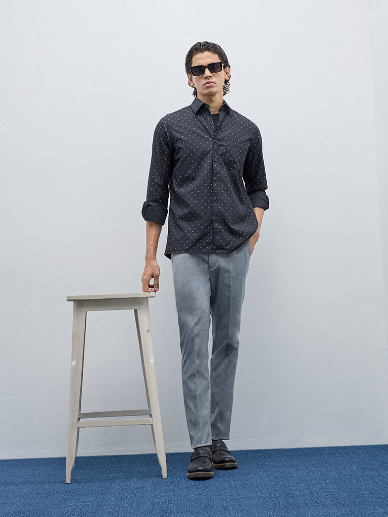 WES Formals Black Printed Slim-Fit Shirt - Image 3