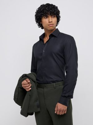 WES Formals Black Slim-Fit Cotton Shirt