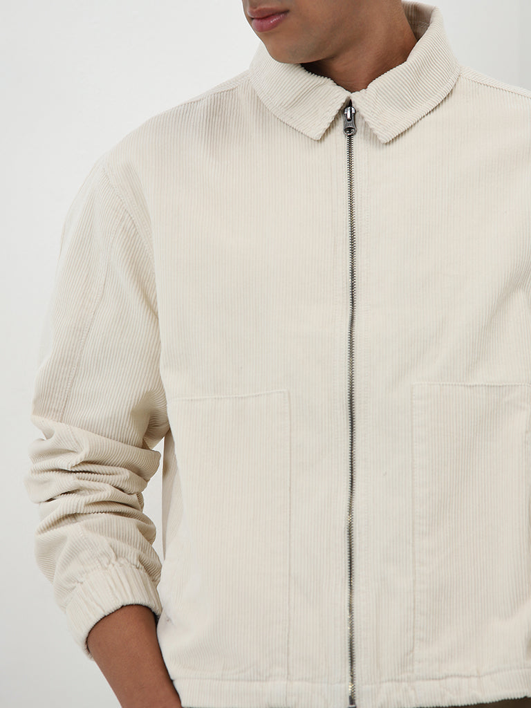 Nuon Off-White Relaxed-Fit Corduroy Cotton Jacket - Image 3