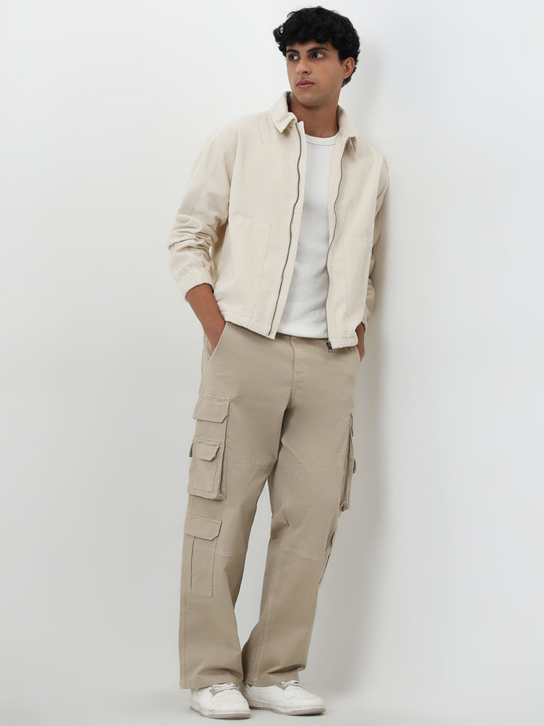 Nuon Off-White Relaxed-Fit Corduroy Cotton Jacket - Image 4