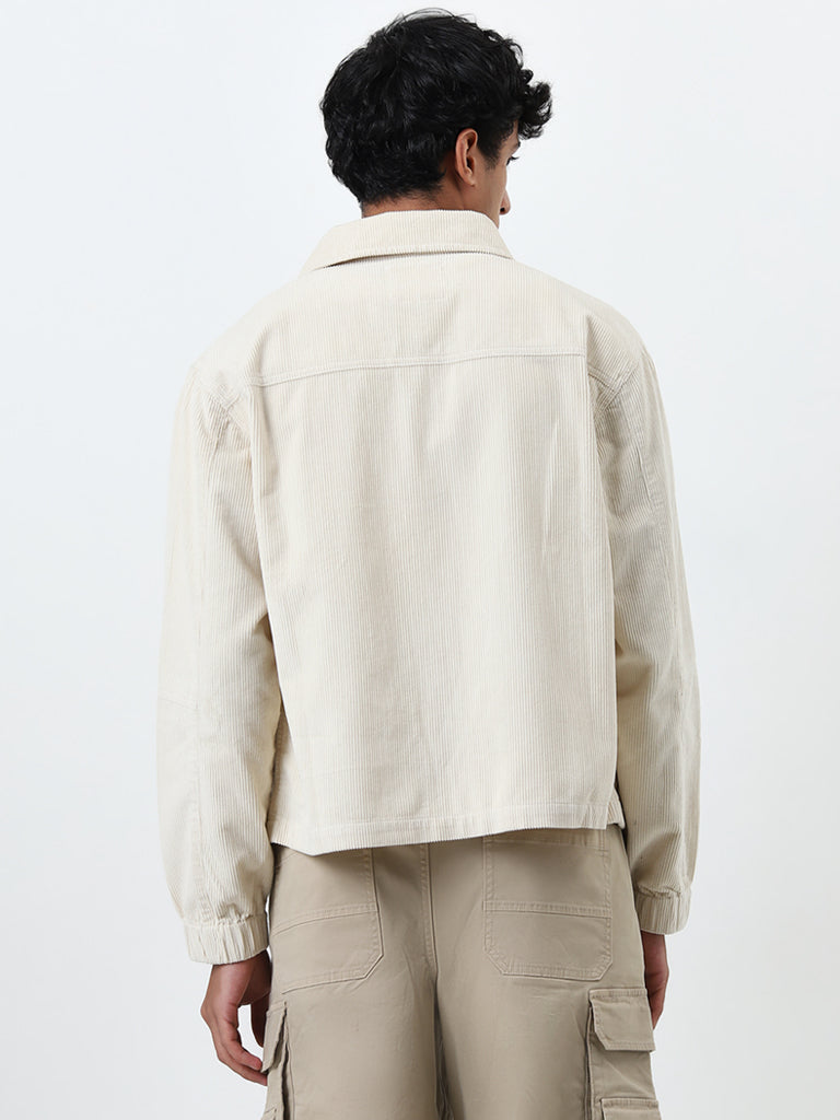 Nuon Off-White Relaxed-Fit Corduroy Cotton Jacket - Image 5