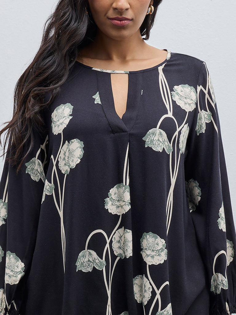 Gia Black Floral Printed Blouse - Image 2
