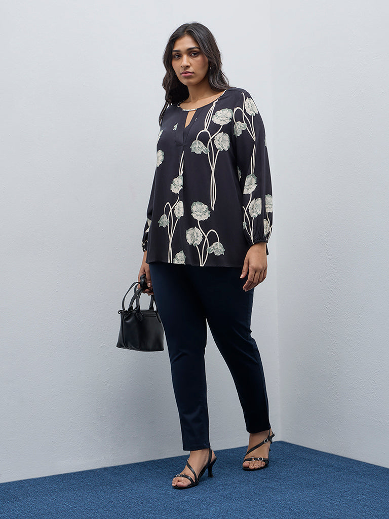 Gia Black Floral Printed Blouse - Image 3
