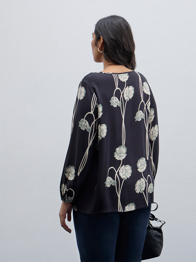 Gia Black Floral Printed Blouse - Image 4