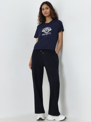 Studiofit Navy Textured High-Rise Track Pants