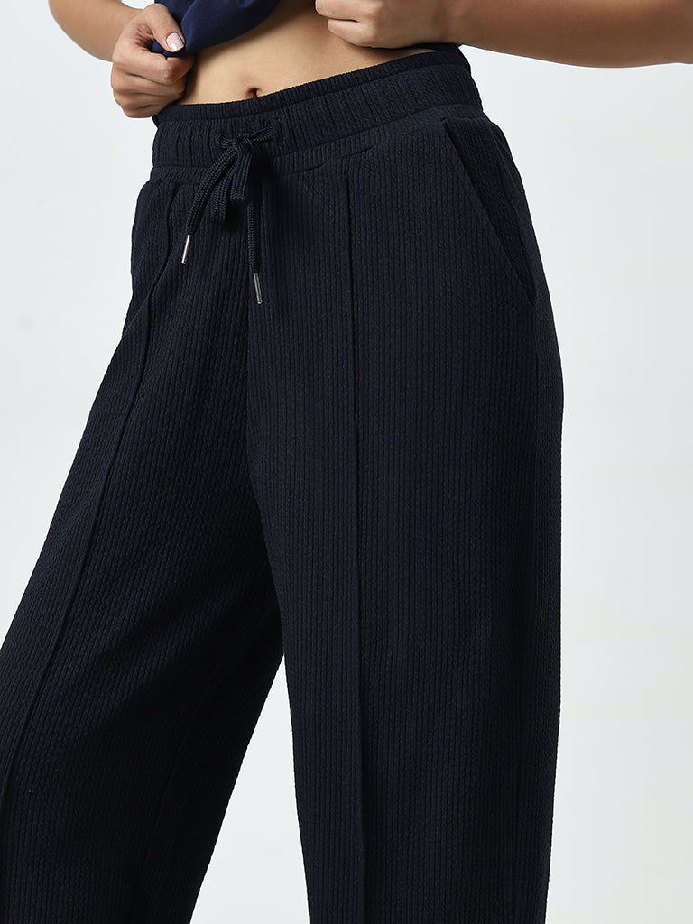 Studiofit Navy Textured High-Rise Track Pants - Image 2