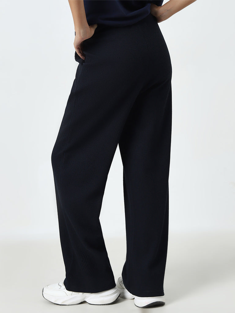 Studiofit Navy Textured High-Rise Track Pants - Image 4
