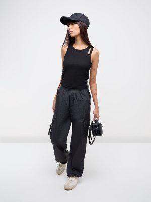 Studiofit Black High-Rise Cargo Track Pants