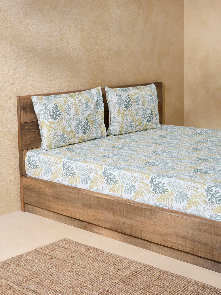 Westside Home Multicolour Foliage Pattern Queen Bed Fitted Sheet and Pillowcase Set - Image 2
