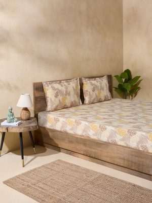 Westside Home Ochre Foliage Queen Bed Flat Sheet and Pillowcase Set