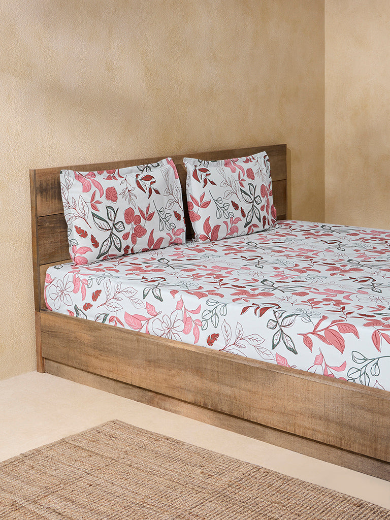 Westside Home Pink Floral Printed King Bed Flat Sheet and Pillowcase Set - Image 2