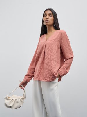 Wardrobe Dull Pink Crinkle-Textured Top