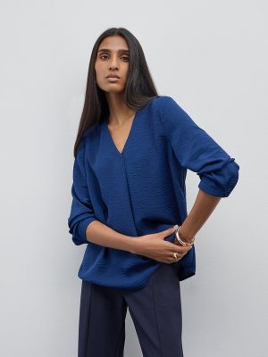 Wardrobe Dark Blue Crinkle-Textured Top