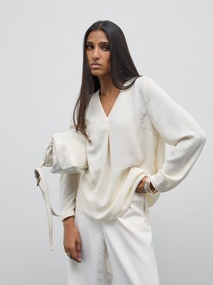 Wardrobe Ivory Crinkle-Textured Top