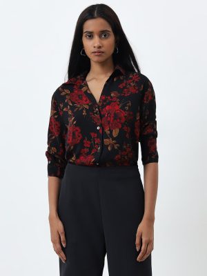 Wardrobe Black Floral Printed Shirt