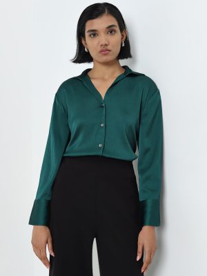 Wardrobe Green Self Design Shirt