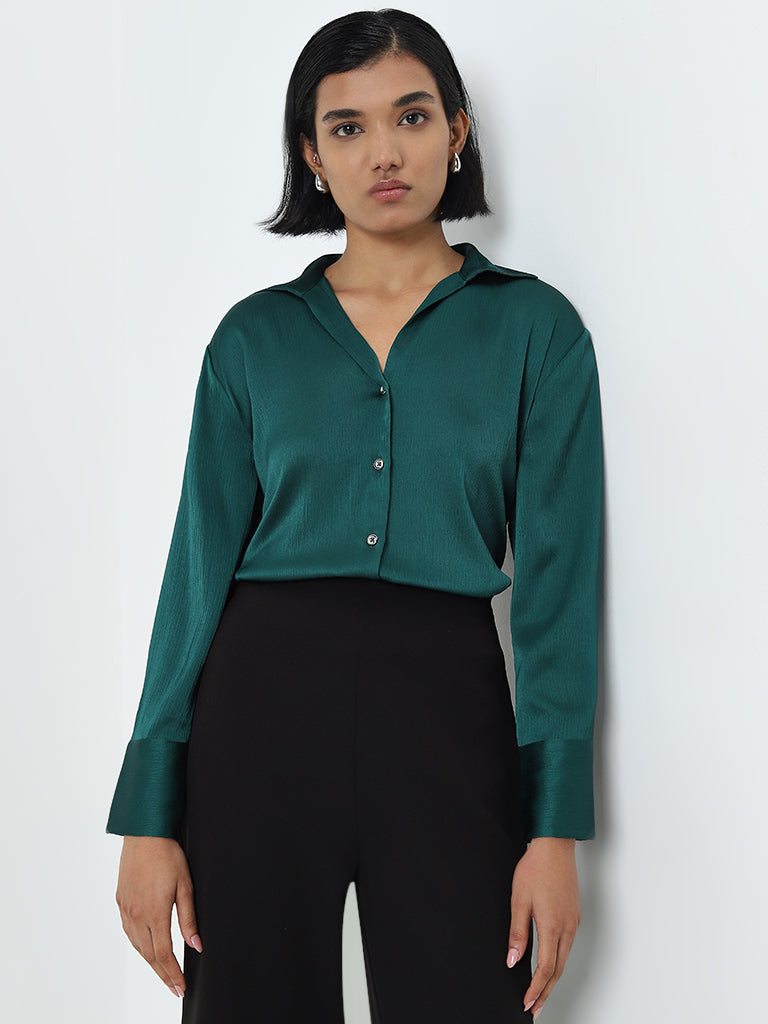 Wardrobe Green Self Design Shirt