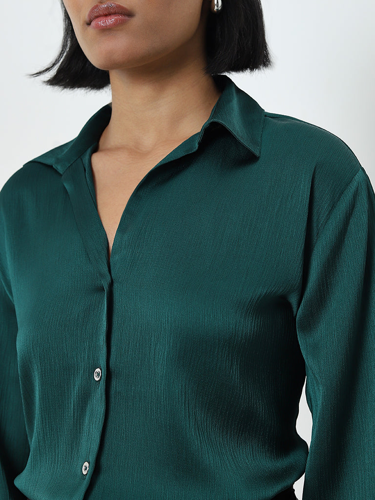 Wardrobe Green Self Design Shirt - Image 2