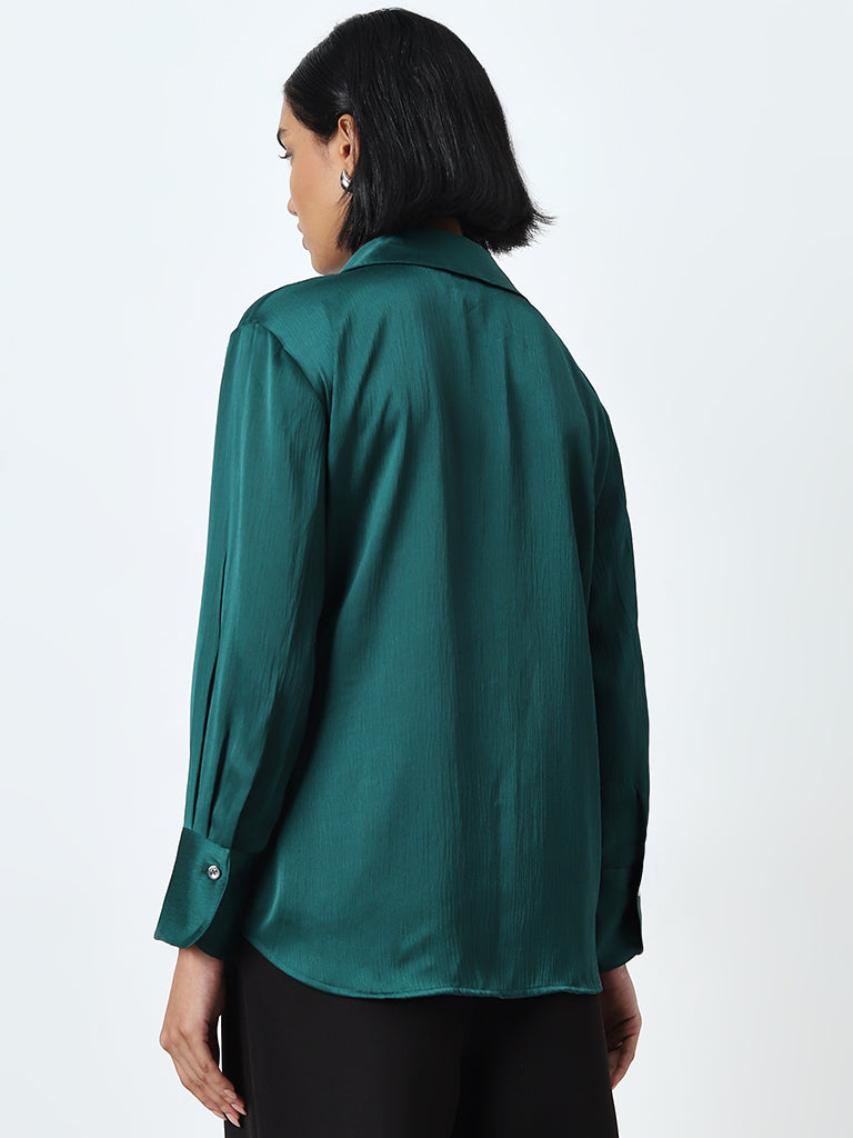 Wardrobe Green Self Design Shirt - Image 4