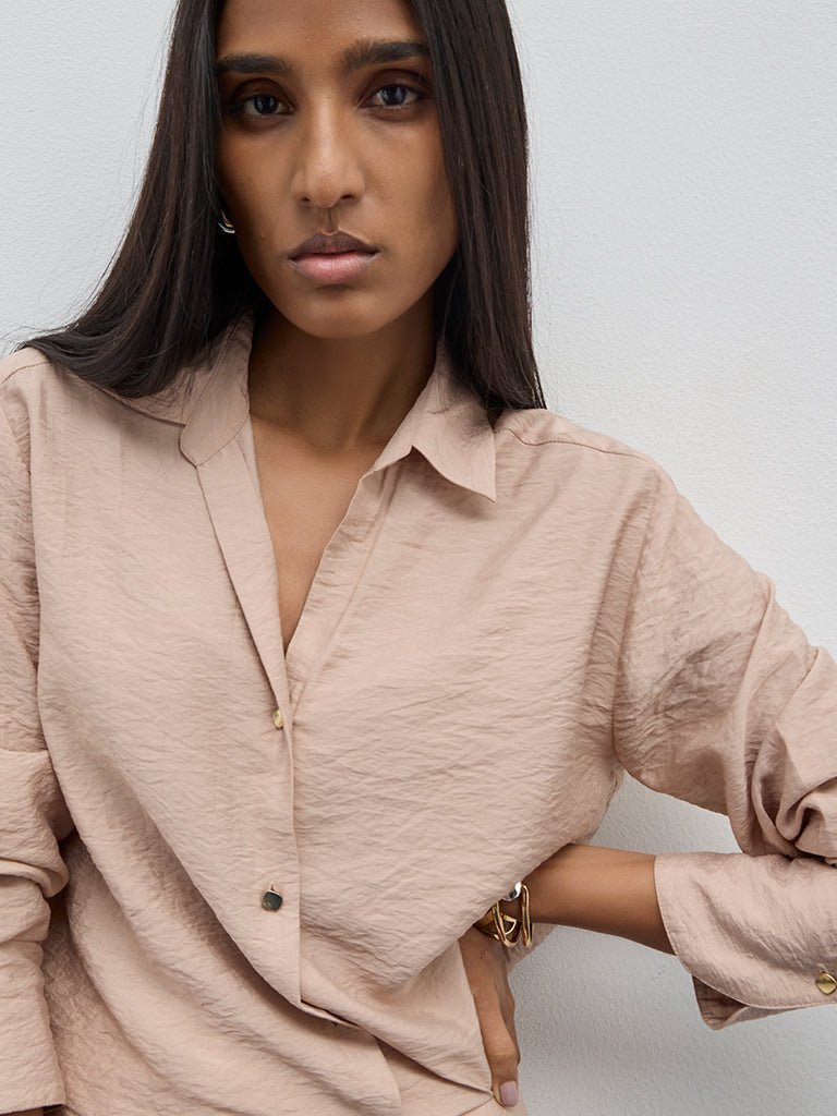 Wardrobe Beige Crinkle Textured Shirt - Image 2