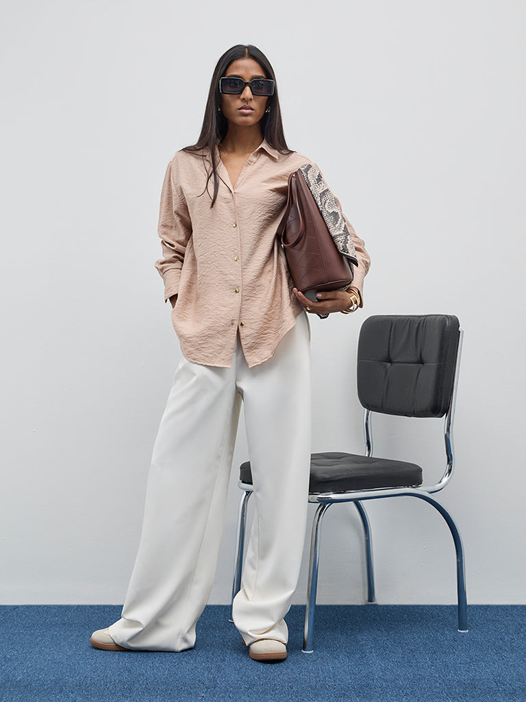 Wardrobe Beige Crinkle Textured Shirt - Image 3