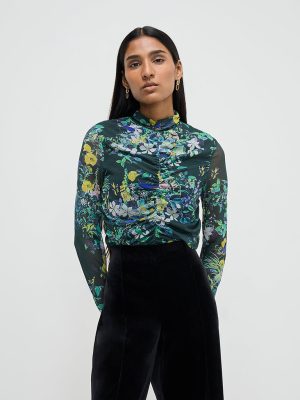 Wardrobe Green Botanical-Themed Ruched Top