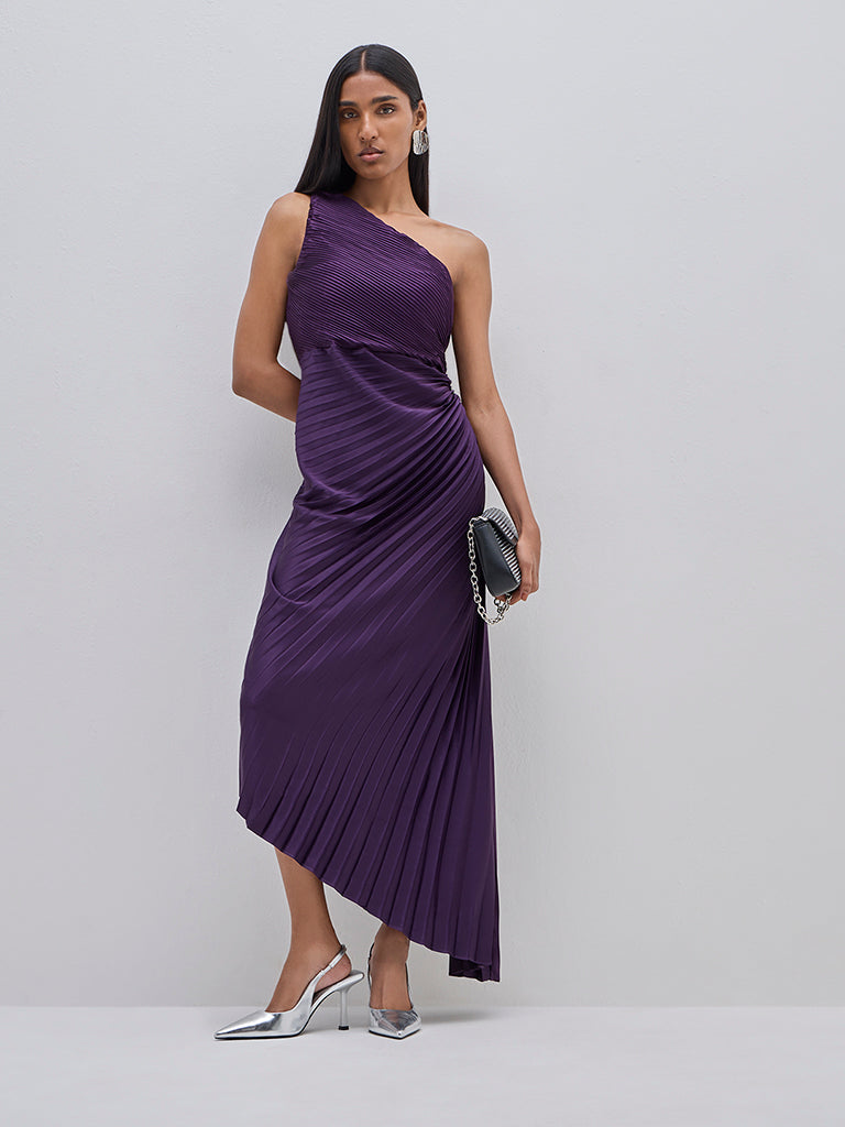 Wardrobe Purple Cut-Out Asymmetrical Dress - Image 3