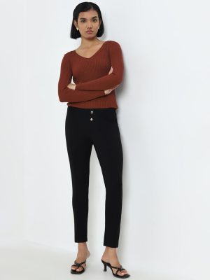 Wardrobe Black Slim-Fit High-Rise Trousers