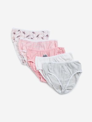 Y&F Kids Pink Printed Cotton Briefs - Pack of 5