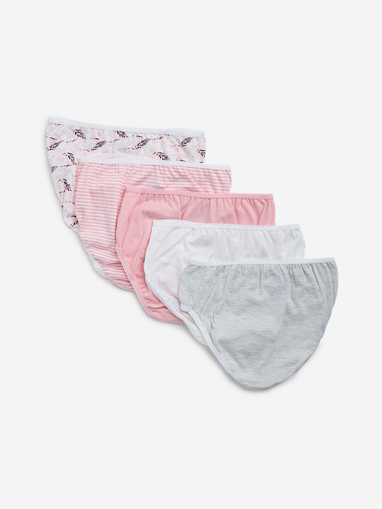 Y&F Kids Pink Printed Cotton Briefs - Pack of 5 - Image 2