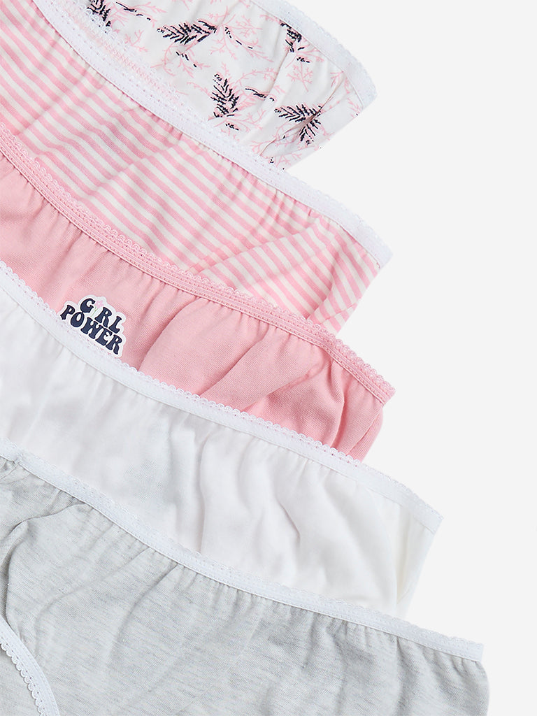 Y&F Kids Pink Printed Cotton Briefs - Pack of 5 - Image 3