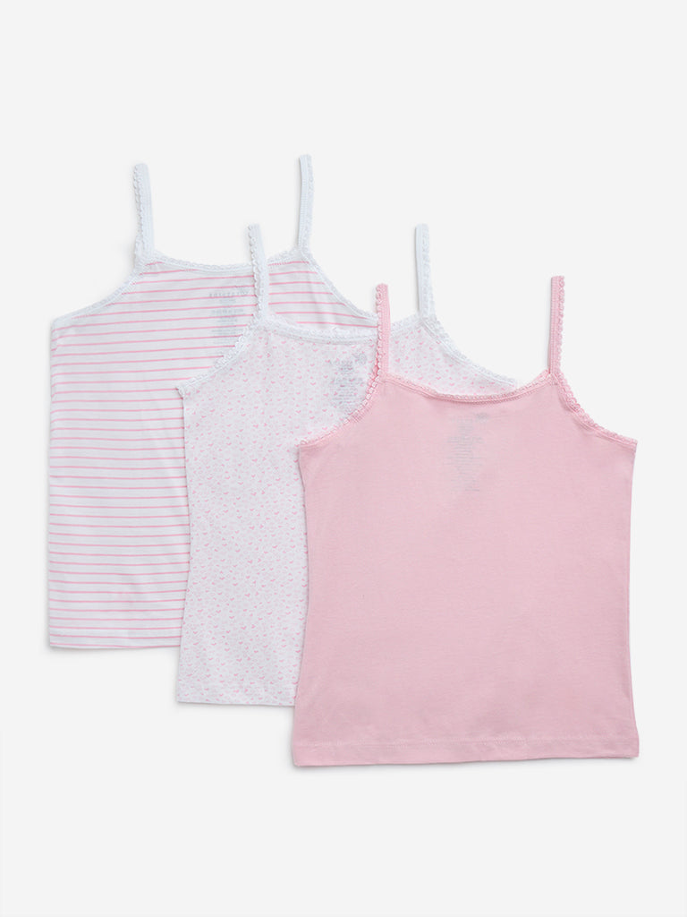 Y&F Kids Pink Heart Printed Cotton Camisoles - Pack of 3 - Image 2