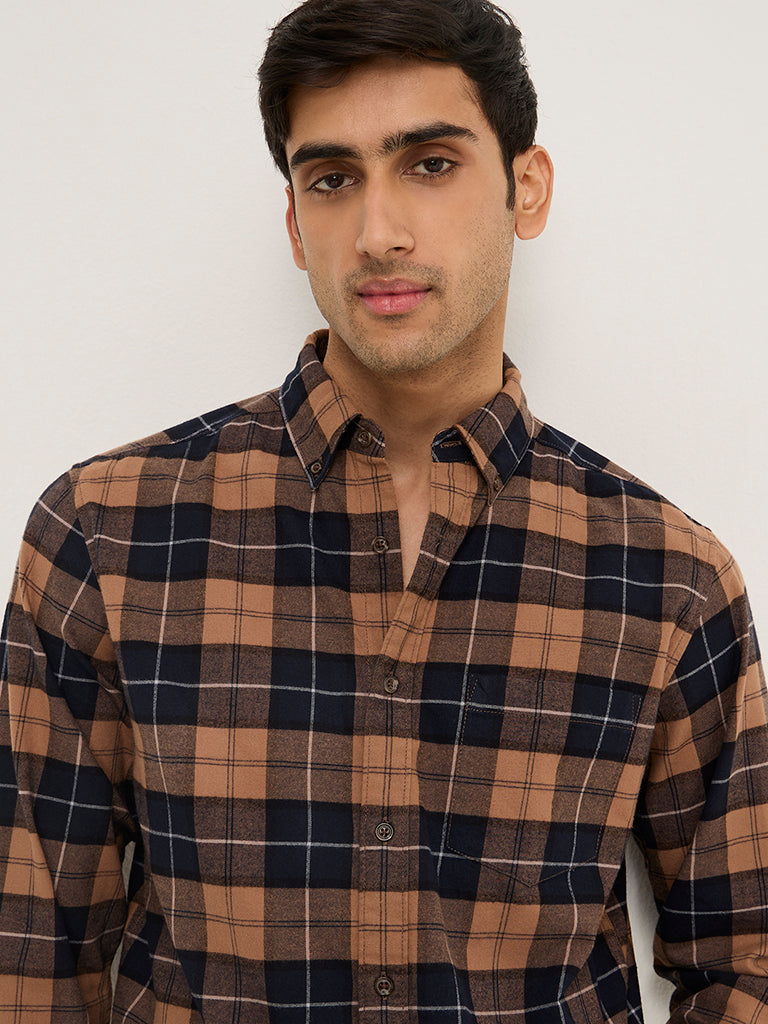 WES Casuals Brown Checkered Relaxed-Fit Cotton Shirt - Image 2