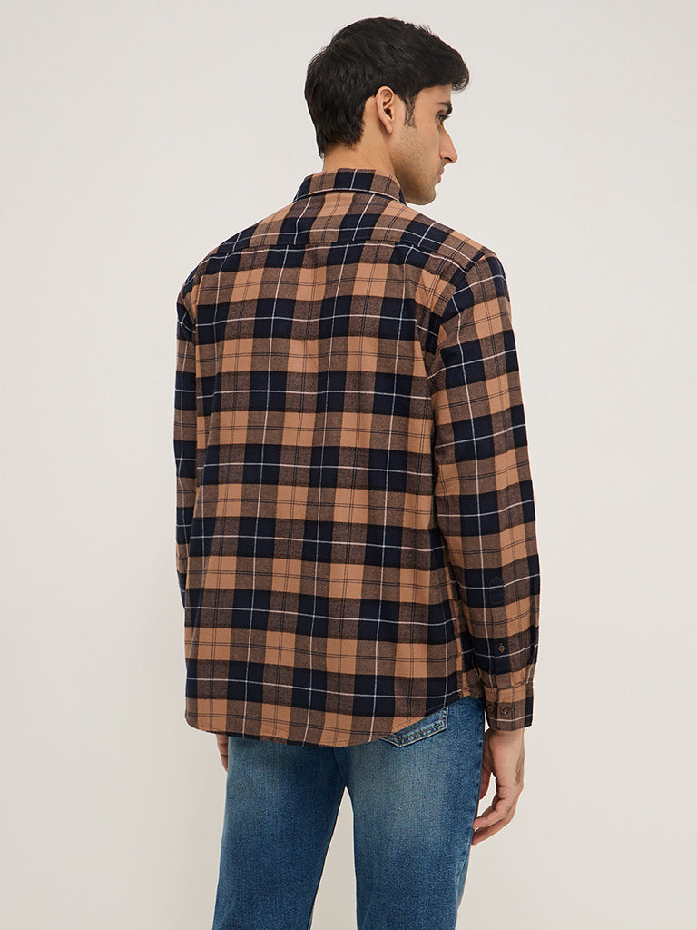 WES Casuals Brown Checkered Relaxed-Fit Cotton Shirt - Image 4