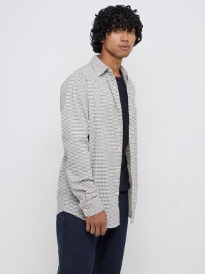 WES Casuals Off-White Checkered Relaxed-Fit Cotton-Blend Shirt