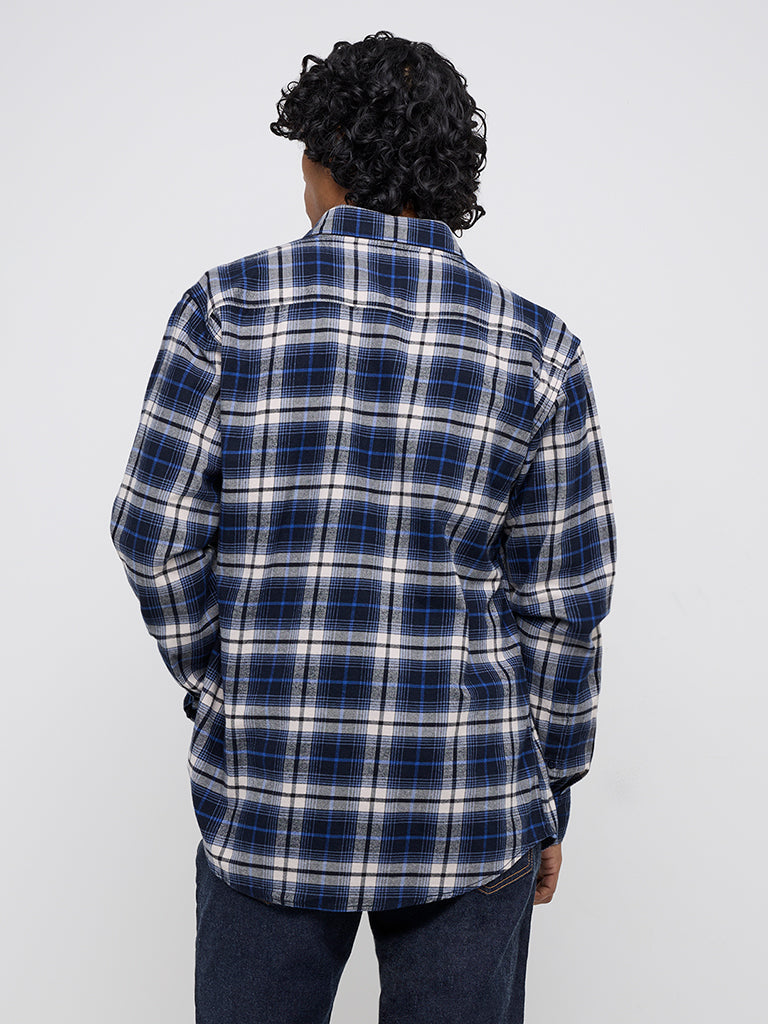WES Casuals Navy Checkered Relaxed-Fit Cotton Shirt - Image 4